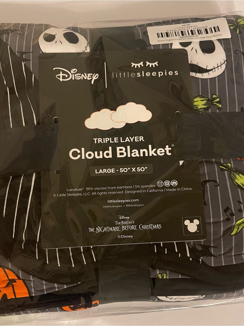 Little Sleepies NBC Disney Nightmare Before Christmas Bamboo Cloud Blanket NEW